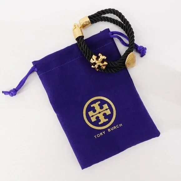 Tory Burch Shell Logo Rope Bracelet Black OS - Picture 10 of 12